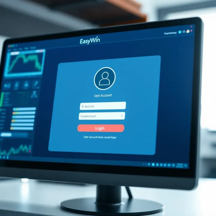 Illustration showing Easywin account dashboard with key features like balance overview and transaction history